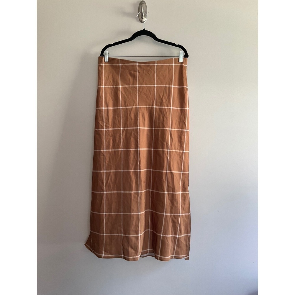 Vineyard Vines Brown‎ Plaid Midi Skirt High Waist Straight Career Casual